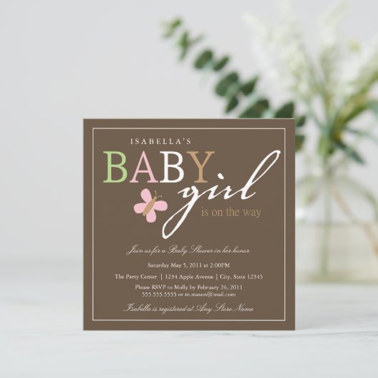 Square BABY GIRL Baby shower Invitation Kaart (Staand voorkant)