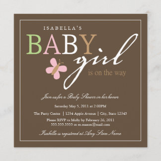Square BABY GIRL Baby shower Invitation Kaart