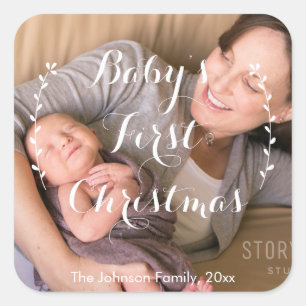 Square Baby's eerste kerstfoto Stickers