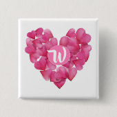 Square Badge met monogram roos bloemblaadjes hart. Vierkante Button 5,1 Cm (Voorkant)