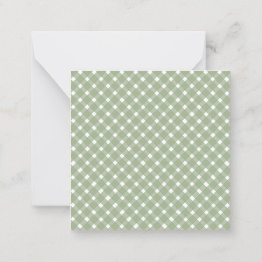 Square Basic Gingham Sage Green Border Notitiekaartje (Achterkant)