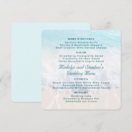 Square Beach Background Wedding Menu Template (Voorkant / Achterkant)