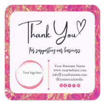 Square Bedankt Zakelijke Stickers Hot Pink Gold