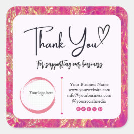 Square Bedankt Zakelijke Stickers Hot Pink Gold