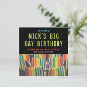 Square Big Gay Birthday Rainbow Cake Invite Kaart (Staand voorkant)