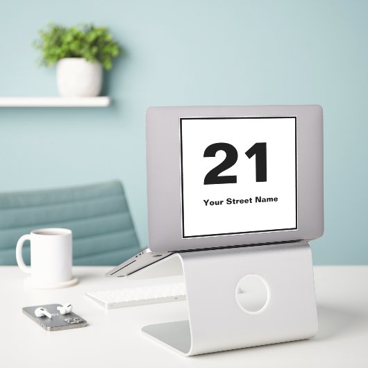 Square Bin Number met Street Sticker (Laptop op bureau)