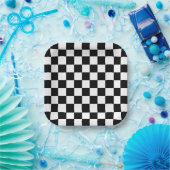 Square Black and White Checker Paper Plates Papieren Bordje (Feest)