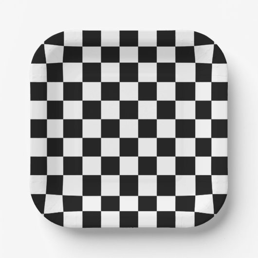 Square Black and White Checker Party Paper Plates Papieren Bordje (Voorkant)