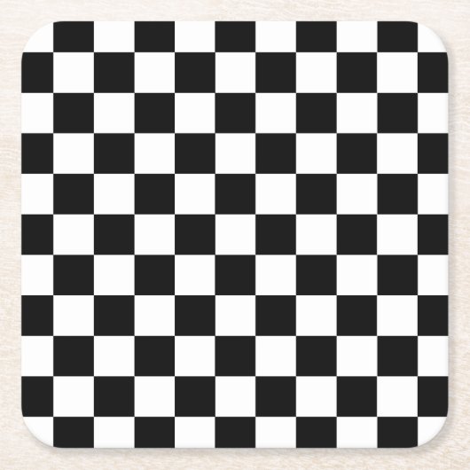 Square Black and White Checkered Coaster Set Kartonnen Onderzetters (Voorkant)
