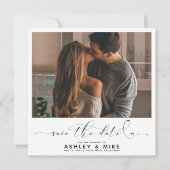 Square Black Calligraphy Script Photo Weddenschap Save The Date (Voorkant)