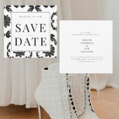 Square Black Damask Wedding Bewaar de datum Save The Date