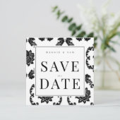 Square Black Damask Wedding Bewaar de datum Save The Date (Staand voorkant)