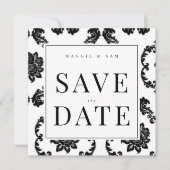 Square Black Damask Wedding Bewaar de datum Save The Date (Voorkant)