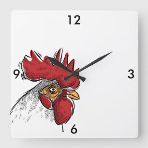 Square Black en White Chicken Head Clock Vierkante Klok