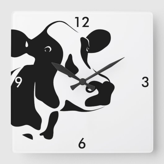 Square Black en White Koe Clock Vierkante Klok (Voorkant)