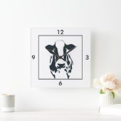 Square Black en White Koe Clock Vierkante Klok (Huis)