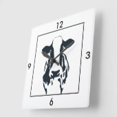 Square Black en White Koe Clock Vierkante Klok (Hoek)