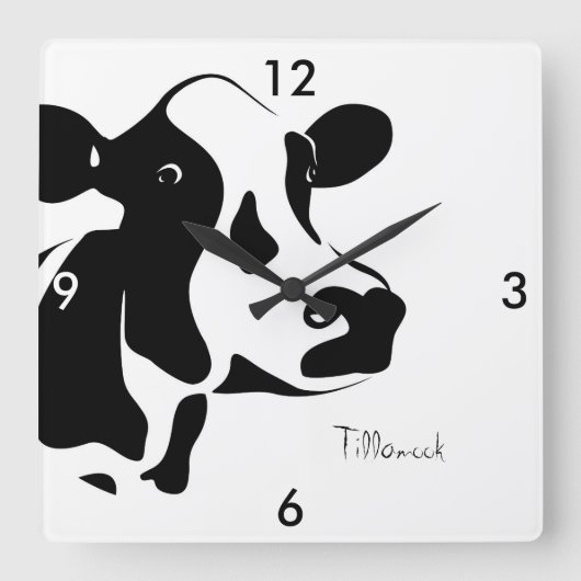 Square Black en White Tillamook Cow Clock Vierkante Klok (Voorkant)