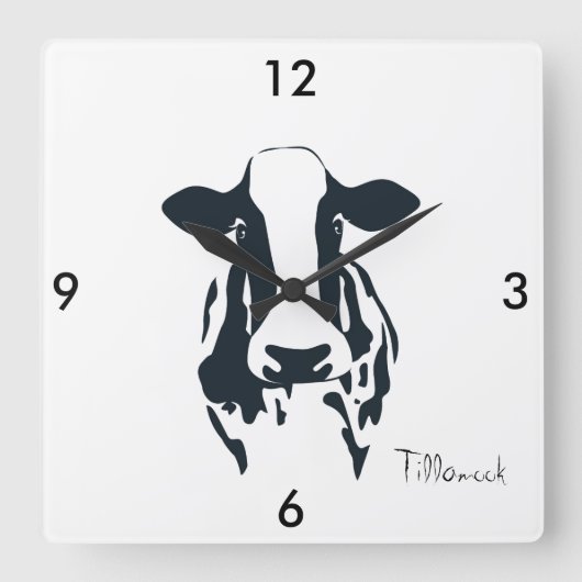 Square Black en White Tillamook Koe Clock Vierkante Klok (Voorkant)