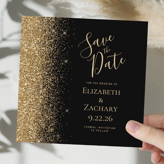 Square Black Gold Glitter Sla de datum op Aankondiging