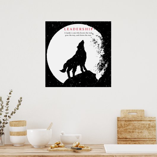 Square Black White Inspirerend Leadership Wolf Poster (Keuken)