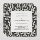 Square Black + White Patterned Wedding Invitation Kaart (Voorkant / Achterkant)