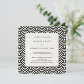 Square Black + White Patterned Wedding Invitation Kaart (Staand voorkant)