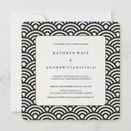 Square Black + White Patterned Wedding Invitation Kaart