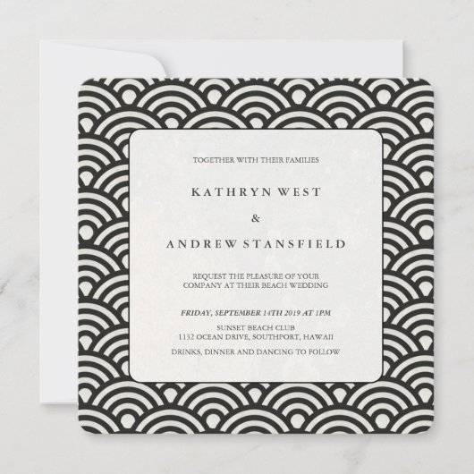 Square Black + White Patterned Wedding Invitation Kaart (Voorkant)