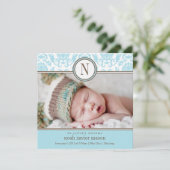 Square Blue Damask | Aankondiging van geboorte (Staand voorkant)