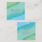 Square Blue en Green Modern Waterverf Vierkante Visitekaartje (Voorkant / Achterkant)