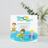 Square Blue Pool Party Boys Birthday Invitation Kaart (Staand voorkant)