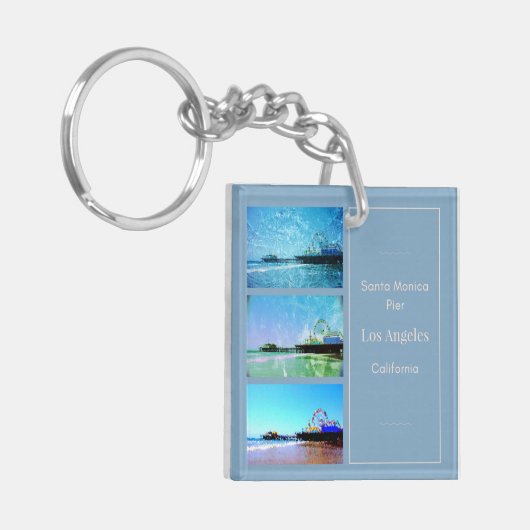Square Blue Santa Monica Pier Collage Sleutelhanger (Voorkant Links)