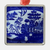 Square Blue Willow Ornament licht je structuur op (Voorkant)