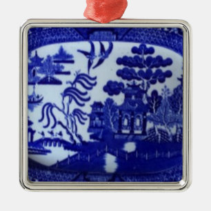 Square Blue Willow Ornament licht je structuur op