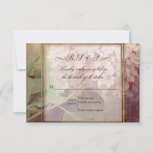 Square  Blush Pink Hydrangea Vintage Wedding RSVP Kaartje (Voorkant)
