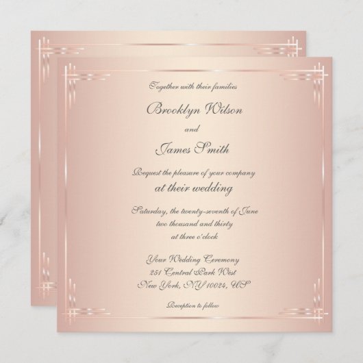 Square Blush Wedding Invitation Elegant Kaart (Voorkant / Achterkant)