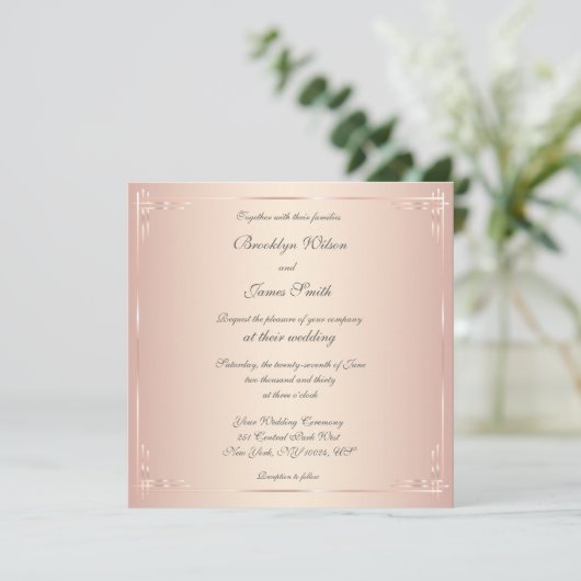 Square Blush Wedding Invitation Elegant Kaart (Staand voorkant)