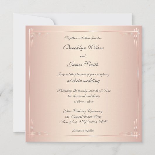 Square Blush Wedding Invitation Elegant Kaart (Voorkant)
