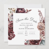 Square Boho Floral Save the Date Kaart – Beige Ter (Voorkant)