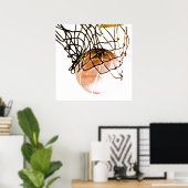 Square Brown Basketball Ball & Net Print Poster (Thuiskantoor)