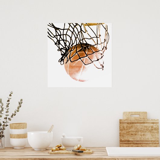 Square Brown Basketball Ball & Net Print Poster (Keuken)