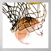 Square Brown Basketball Ball & Net Print Poster (Voorkant)