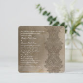 Square Brown Damask Wedding Invitation Kaart (Staand voorkant)