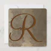 Square Brown Damask Wedding Invitation Kaart (Achterkant)