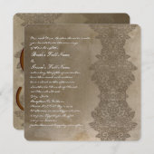 Square Brown Damask Wedding Invitation Kaart (Voorkant / Achterkant)