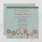 Square Brown Floral Bridal Shower Invitation Kaart (Voorkant / Achterkant)