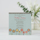Square Brown Floral Bridal Shower Invitation Kaart (Staand voorkant)