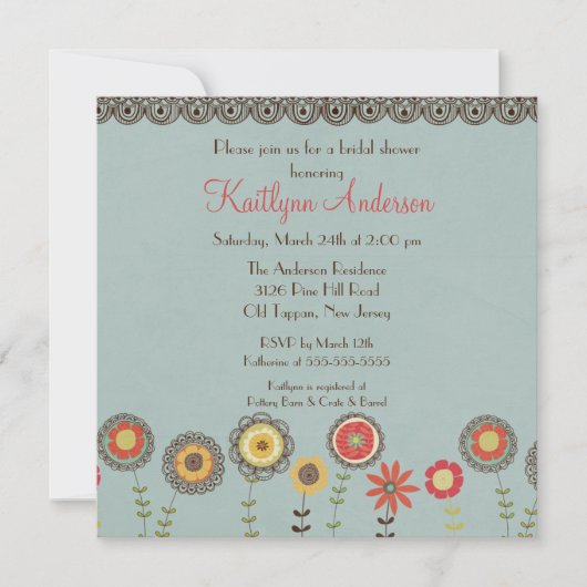 Square Brown Floral Bridal Shower Invitation Kaart (Voorkant)