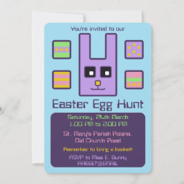 Square Bunny Easter Egg Hunt Invitation Kaart